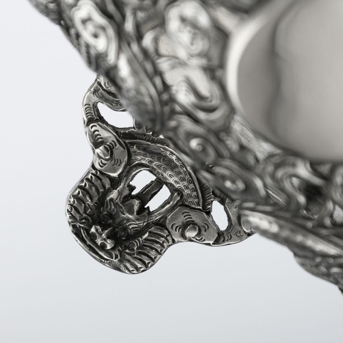 19th Century Chinese Export Solid Silver Dragon Jardinière, Wang Hing circa 1890 10