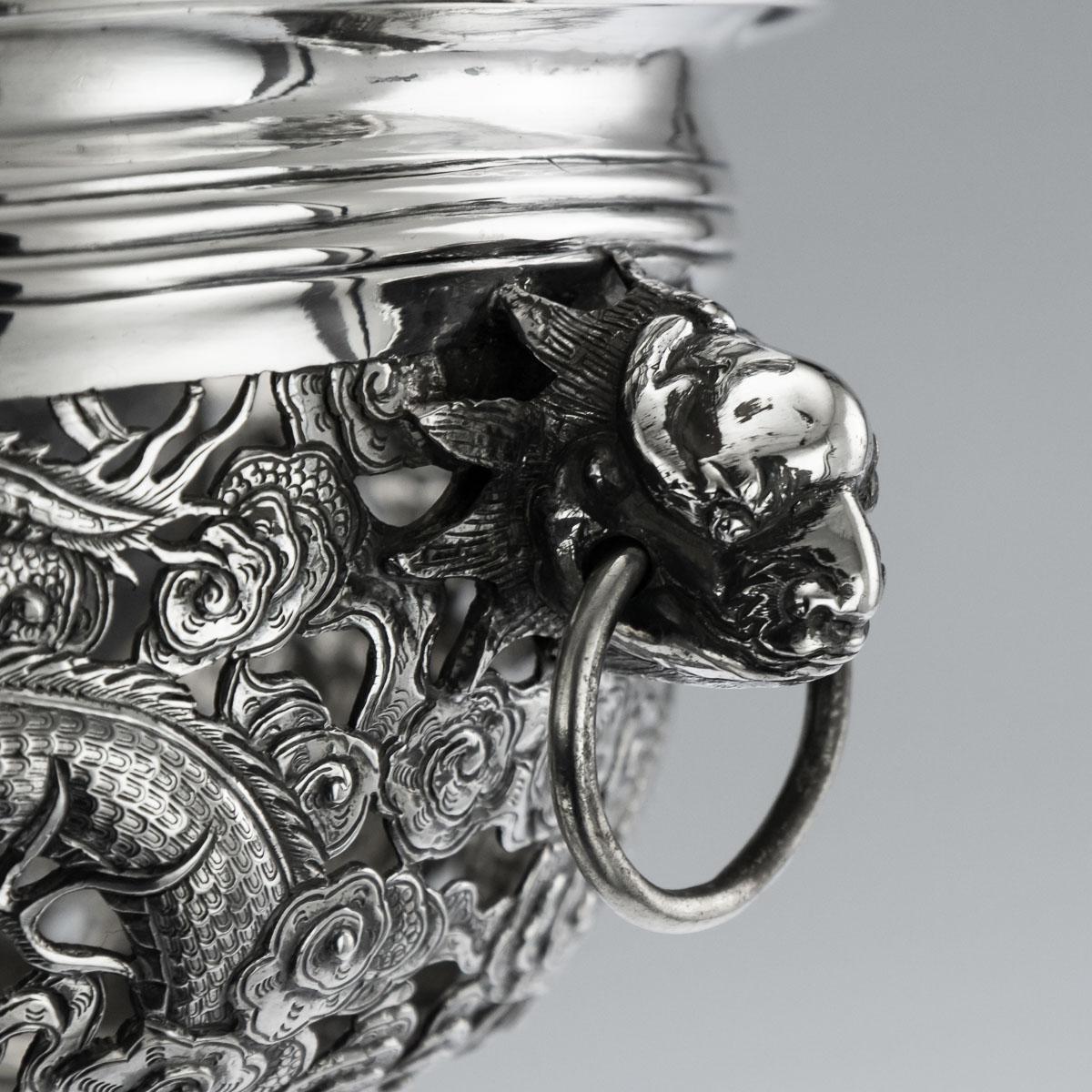 19th Century Chinese Export Solid Silver Dragon Jardinière, Wang Hing circa 1890 11