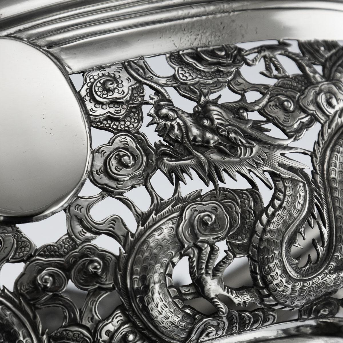 19th Century Chinese Export Solid Silver Dragon Jardinière, Wang Hing circa 1890 6