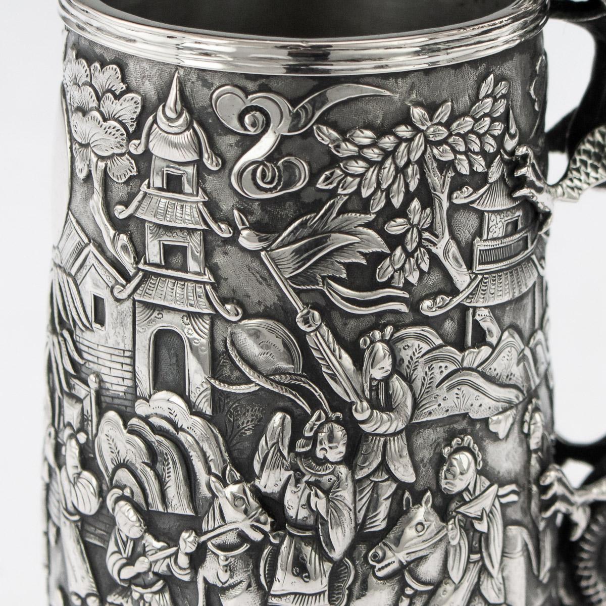 19thC Chinese Export Solid Silver Nobility Scenes Mug, Cutshing, c.1870 6