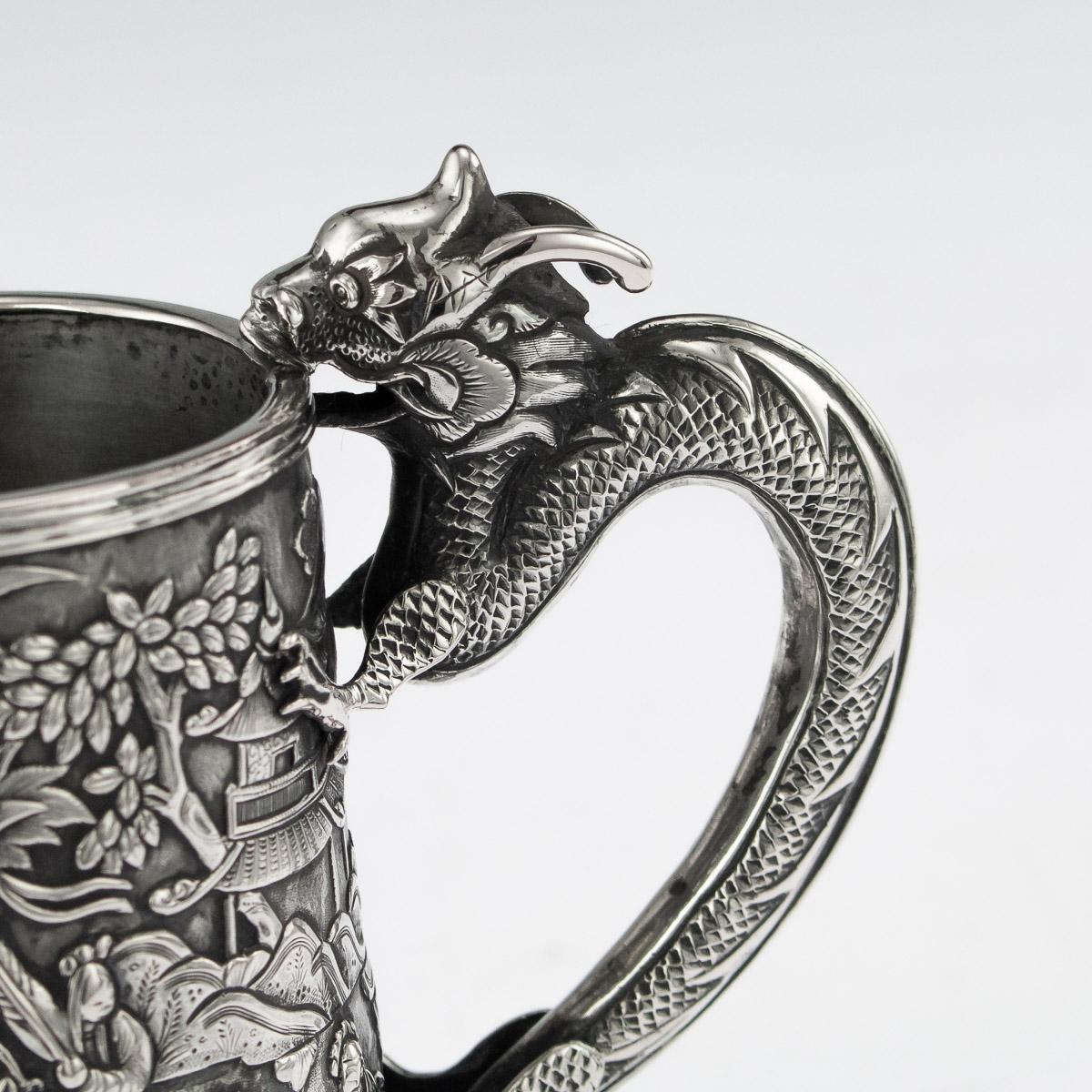 19thC Chinese Export Solid Silver Nobility Scenes Mug, Cutshing, c.1870 7