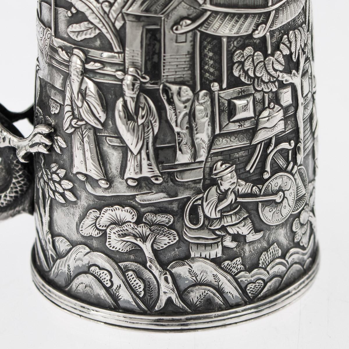 19thC Chinese Export Solid Silver Nobility Scenes Mug, Cutshing, c.1870 9