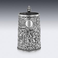 19thC Chinese Export Solid Silver Nobility Scenes Mug, Cutshing, c.1870
