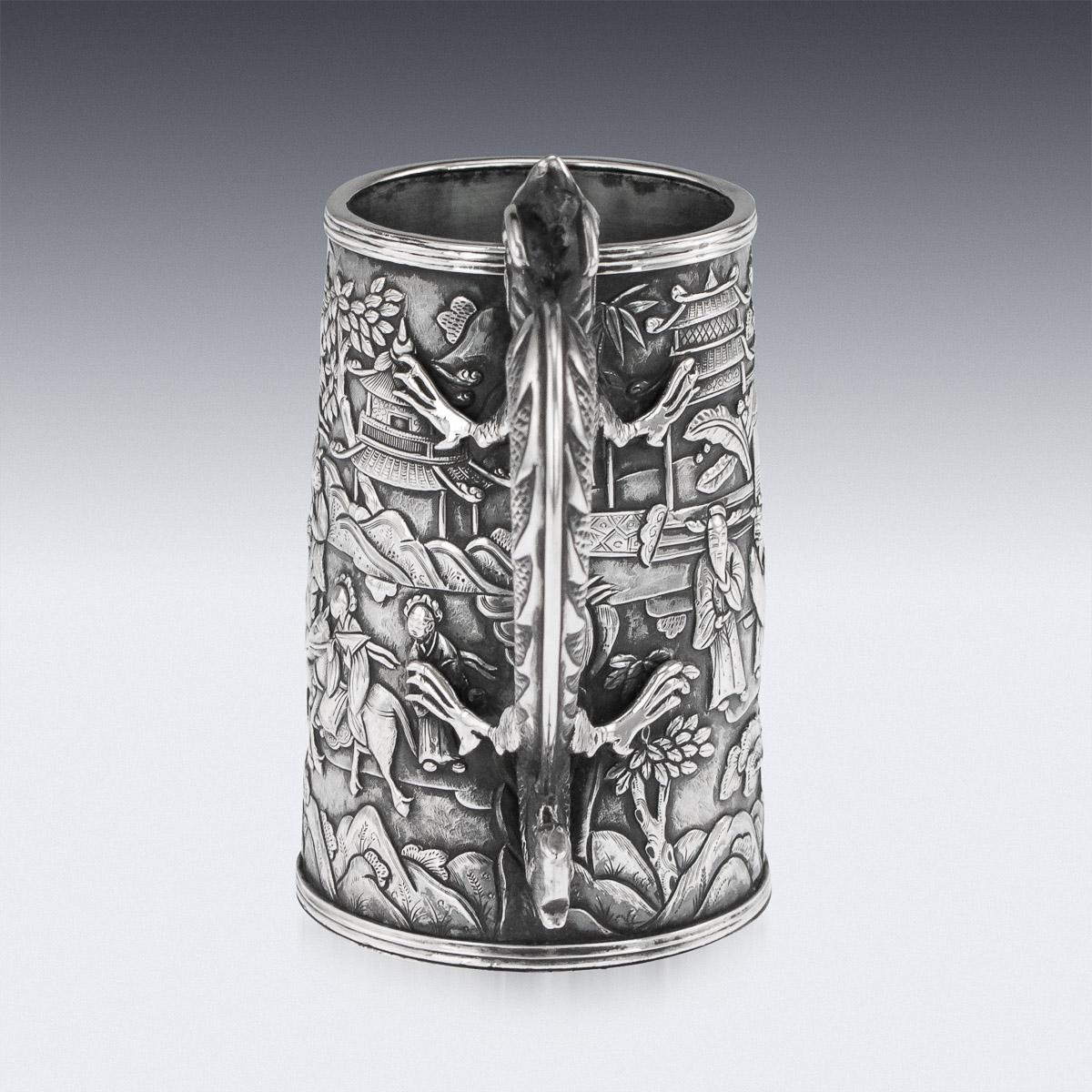 19th Century 19thC Chinese Export Solid Silver Nobility Scenes Mug, Cutshing, c.1870