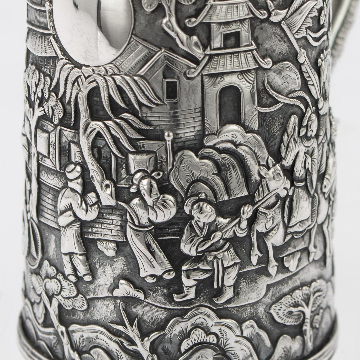 19thC Chinese Export Solid Silver Nobility Scenes Mug, Cutshing, c.1870 3