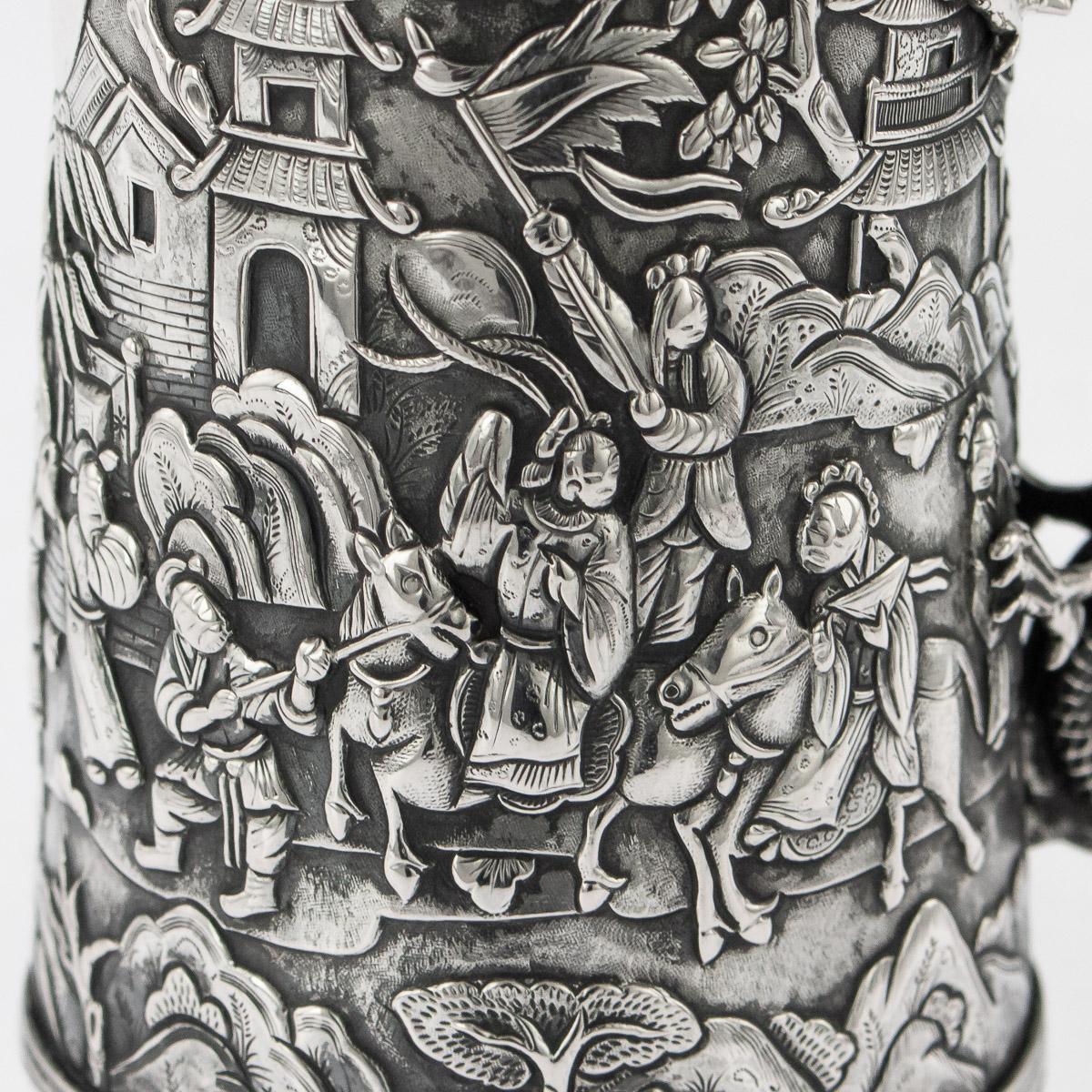 19thC Chinese Export Solid Silver Nobility Scenes Mug, Cutshing, c.1870 5