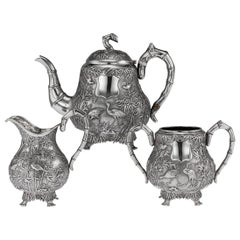 Antique 19th Century Chinese Export Solid Silver Tea Set, Woshing, Shanghai, circa 1890