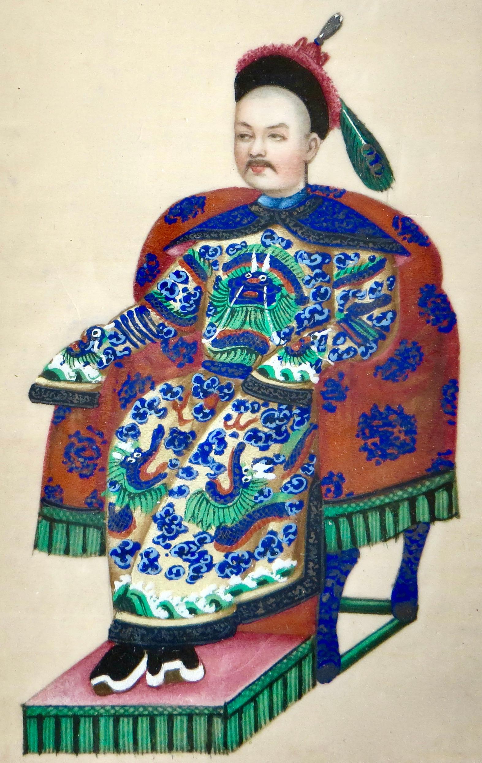 Peint à la main Paire de peintures à la moelle chinoise du XIXe siècle 