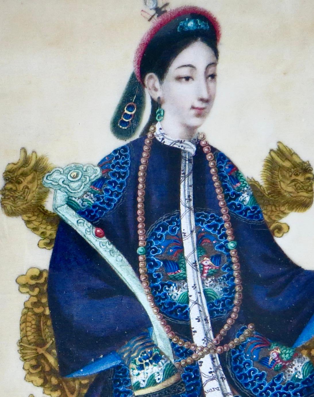 Paire de peintures à la moelle chinoise du XIXe siècle 