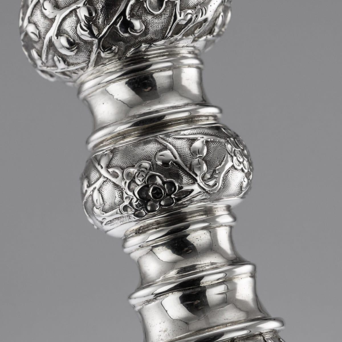 19th Century Chinese Solid Silver Candlesticks, Wang Hing, Canton, circa 1890 For Sale 6