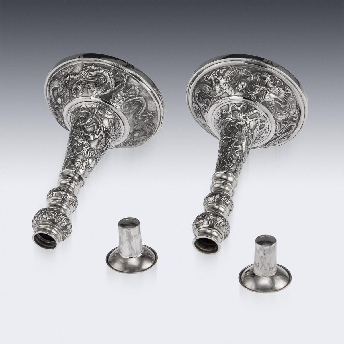 19th Century Chinese Solid Silver Candlesticks, Wang Hing, Canton, circa 1890 For Sale 2