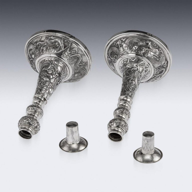 19th Century Chinese Solid Silver Candlesticks, Wang Hing, Canton ...