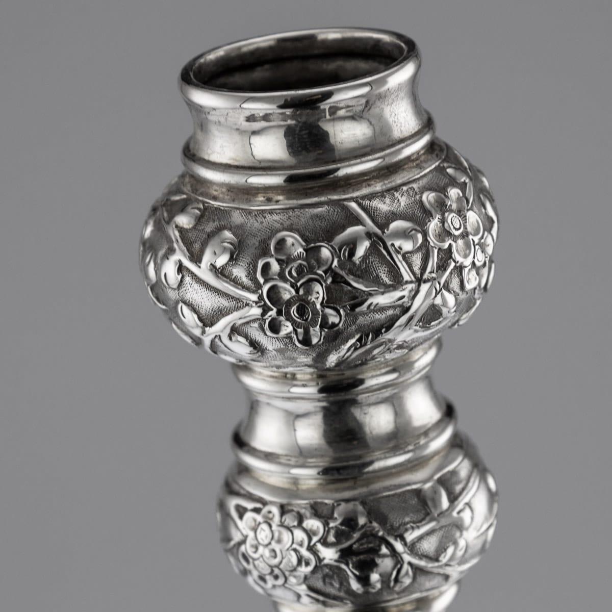 19th Century Chinese Solid Silver Candlesticks, Wang Hing, Canton, circa 1890 For Sale 4