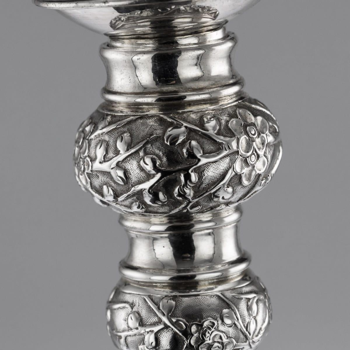 19th Century Chinese Solid Silver Candlesticks, Wang Hing, Canton, circa 1890 For Sale 5