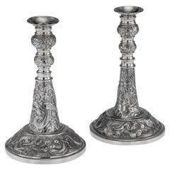 Antique 19th Century Chinese Solid Silver Candlesticks, Wang Hing, Canton, circa 1890