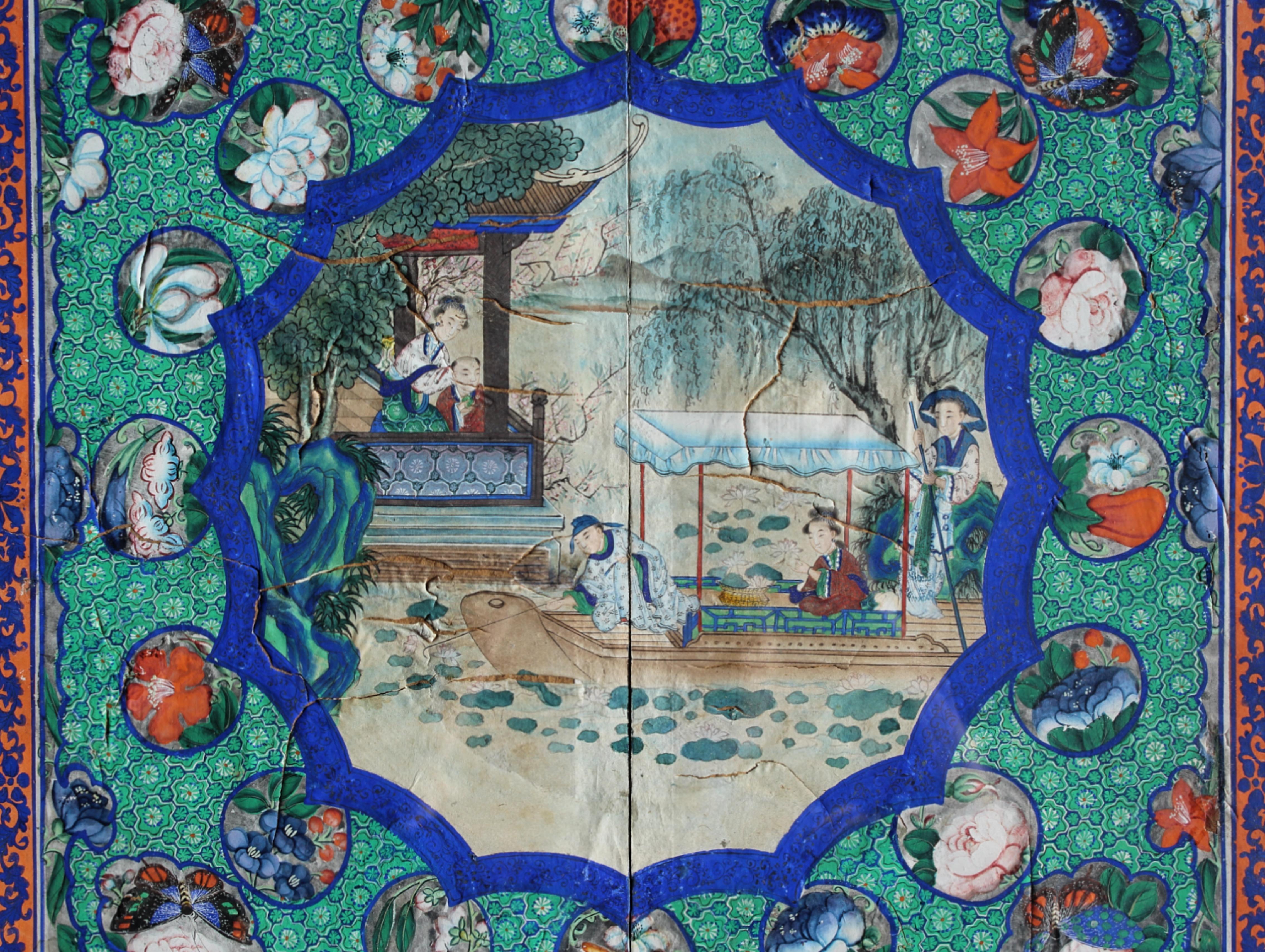 19ème CIRCA Circa 1840 Aquarelle Gouache Ecole chinoise de Guangdong The Lotus Harvest  en vente 1