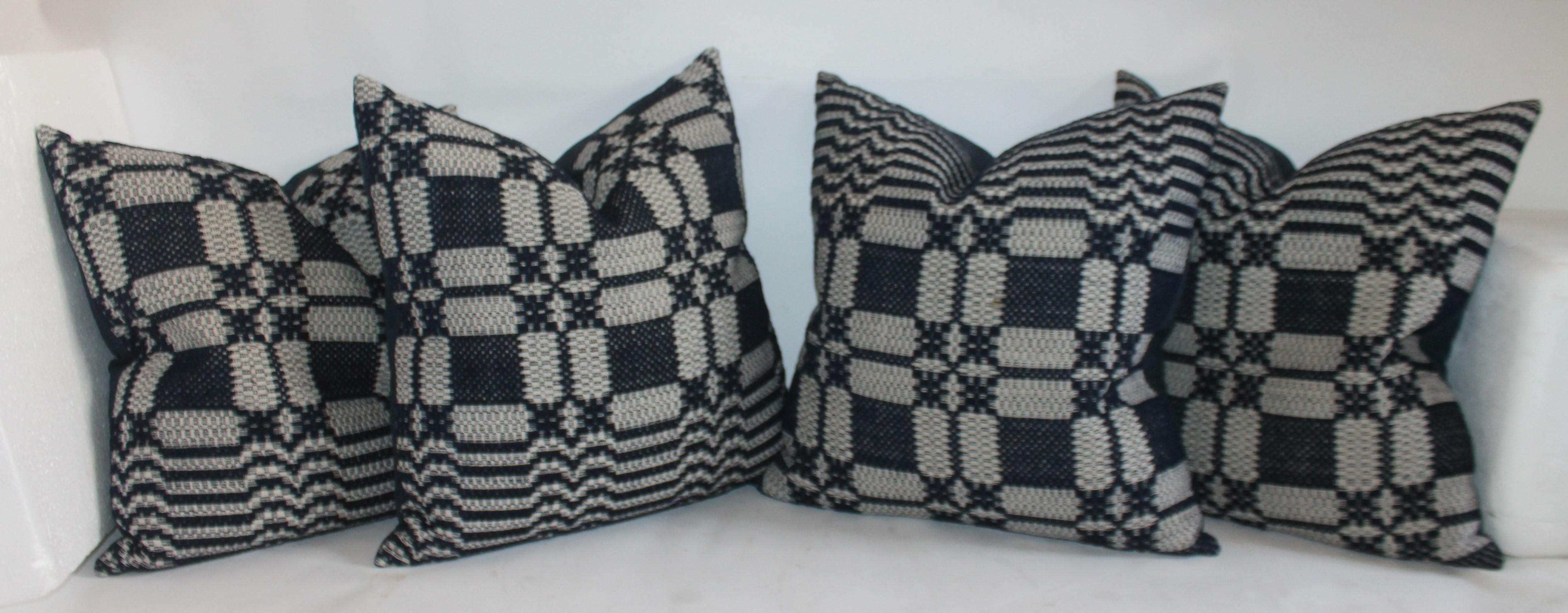 19th Century Collection of Indigo Coverlet Pillows, 4 In Good Condition For Sale In Los Angeles, CA