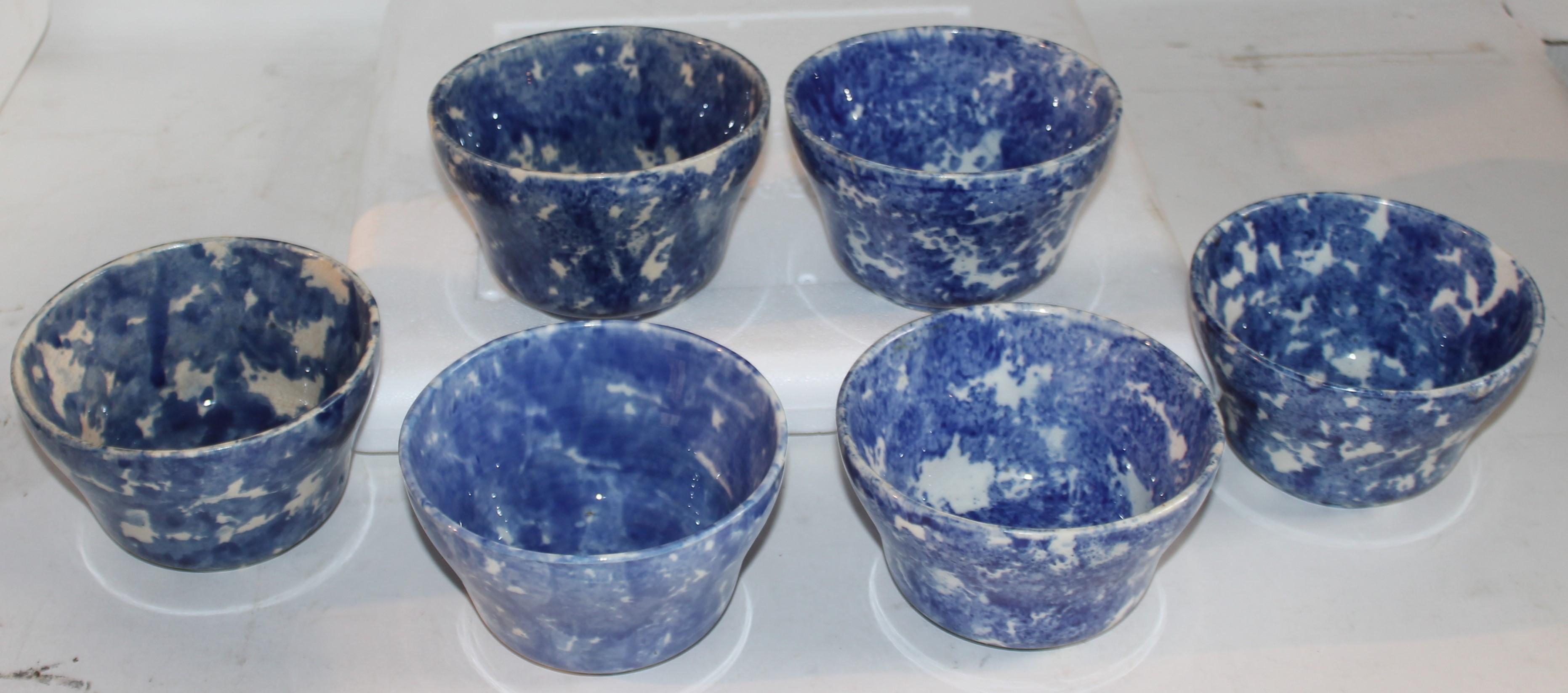 19thc collection of six sponge ware waste bowls in pristine condition. These are quite rare and hard to find in mint condition.