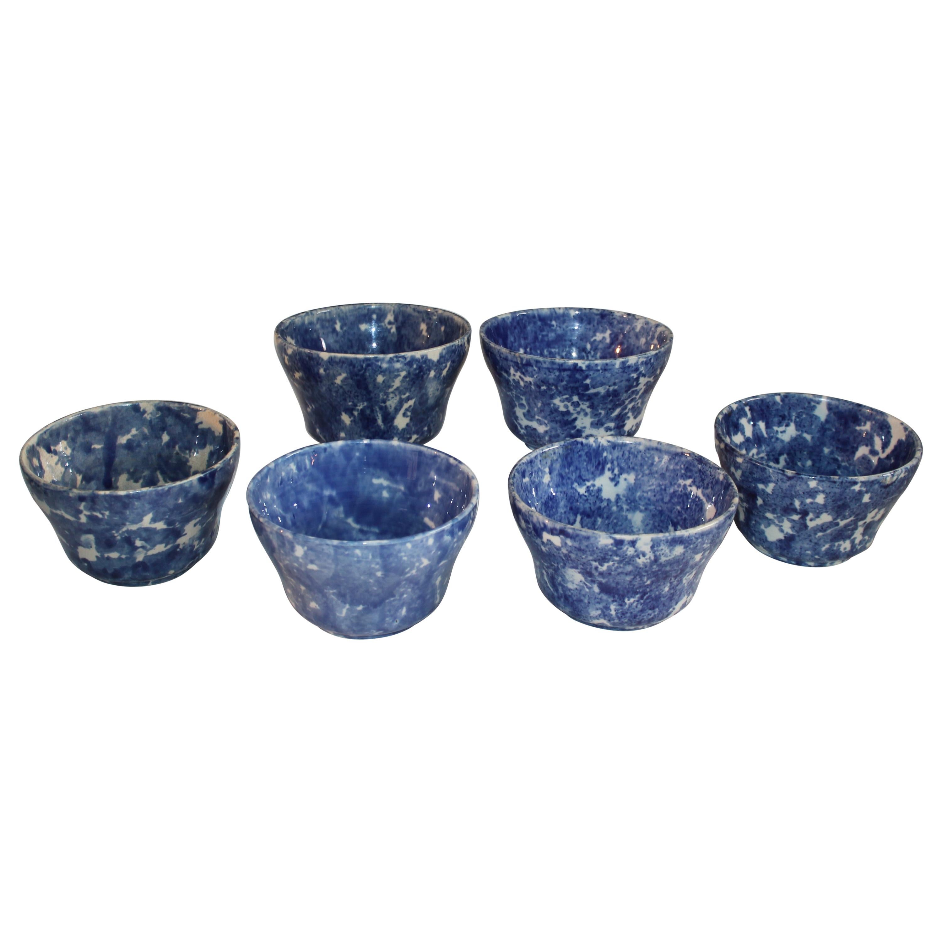 19thc Collection of Six Sponge Ware Waste Bowls For Sale