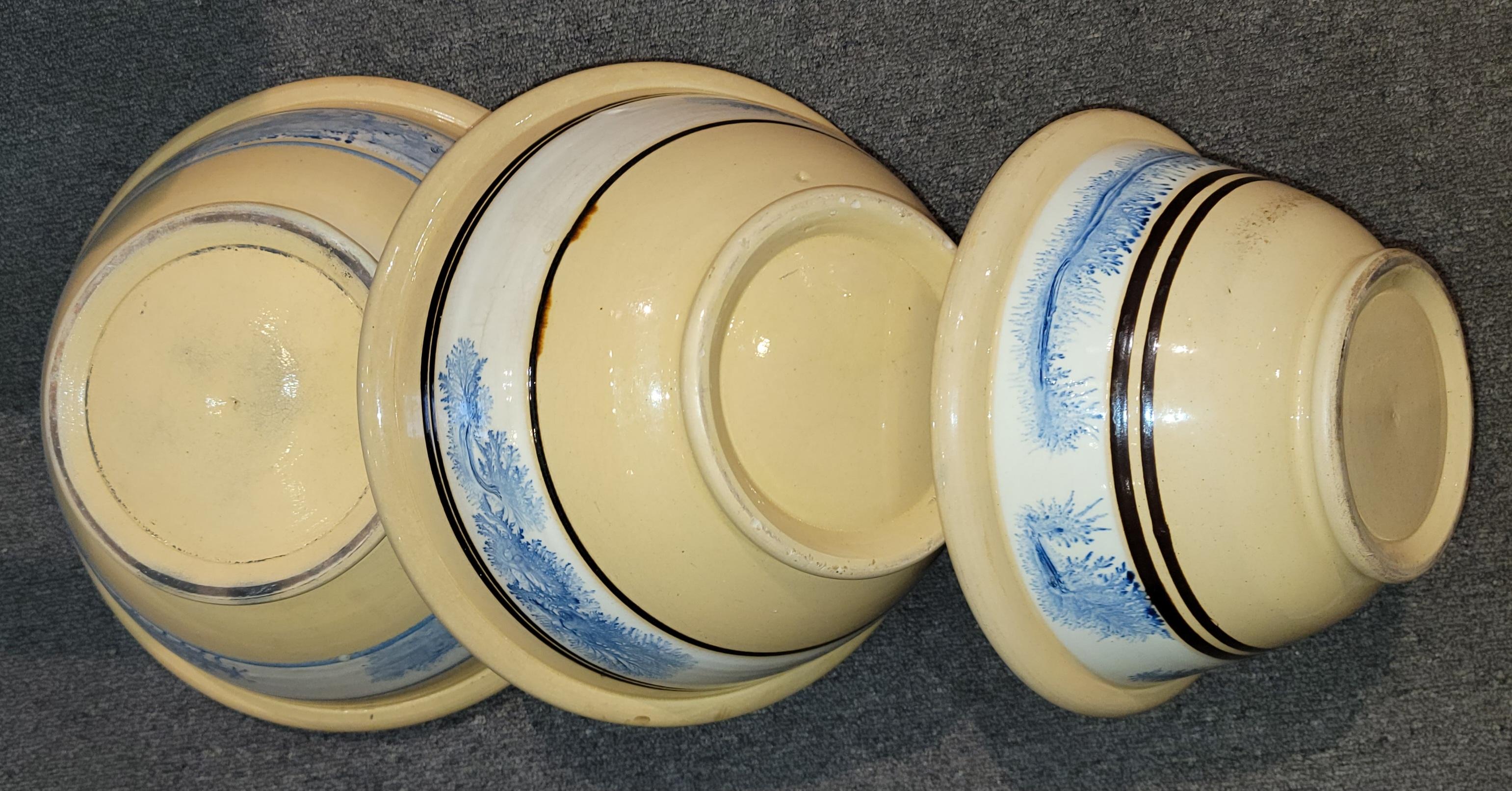 Adirondack 19Thc Collection of Three Mocha Yellow Ware Bowls For Sale