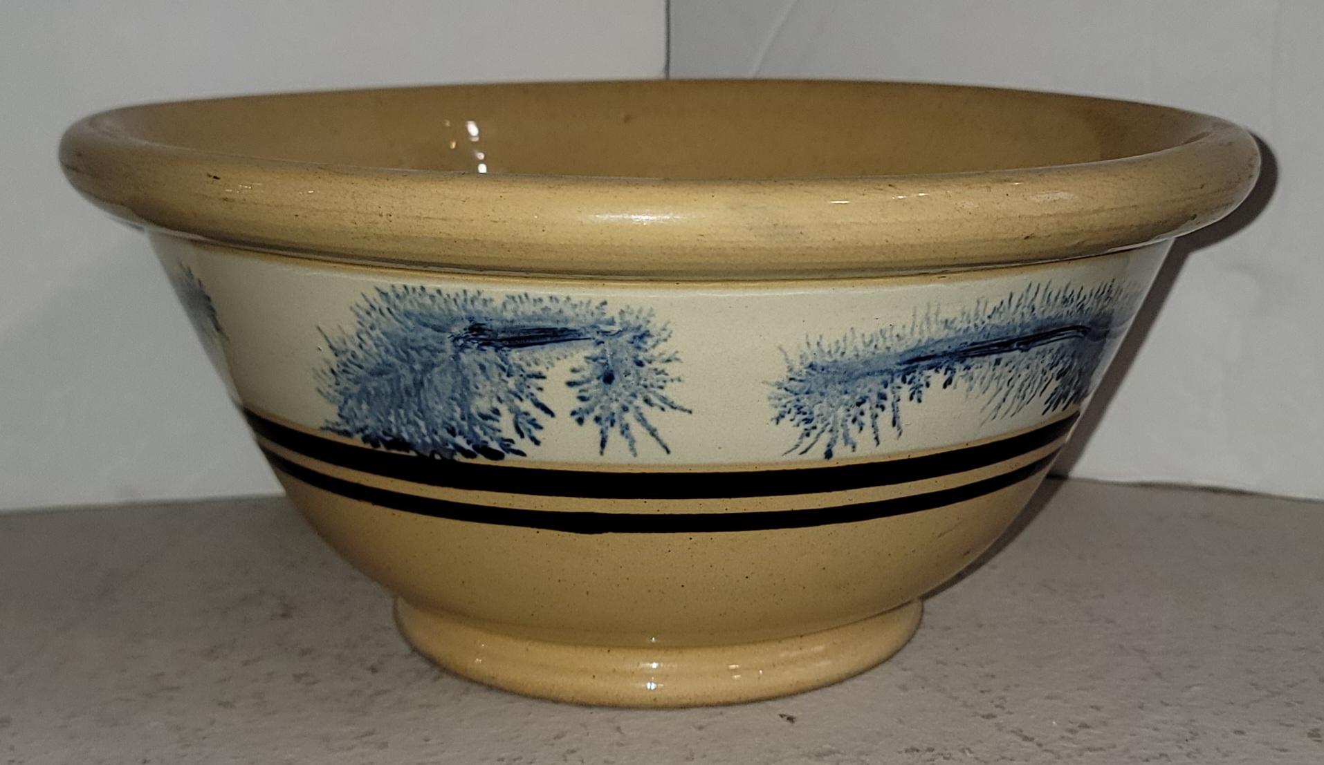 Pottery 19Thc Collection of Three Mocha Yellow Ware Bowls For Sale