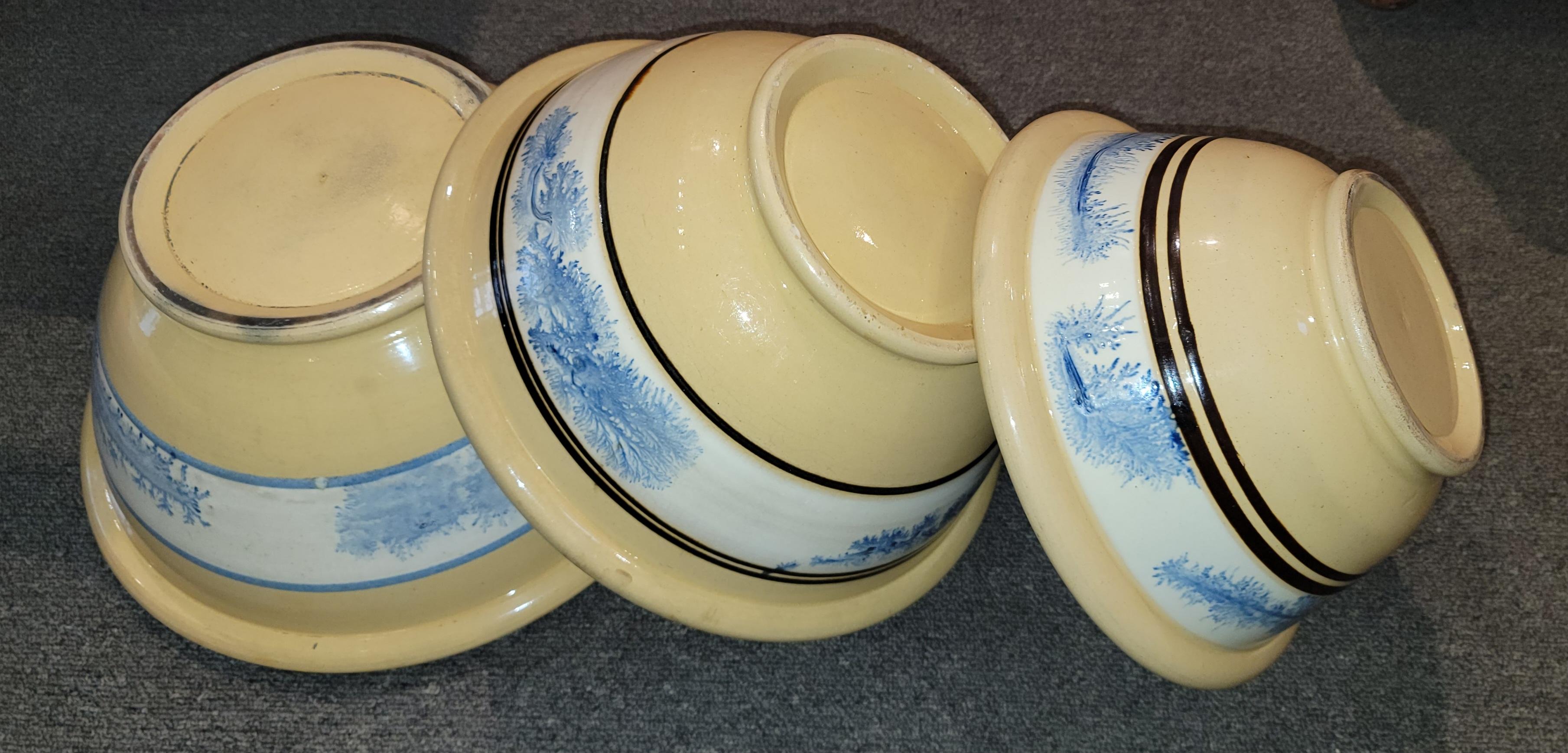 19Thc Collection of Three Mocha Yellow Ware Bowls