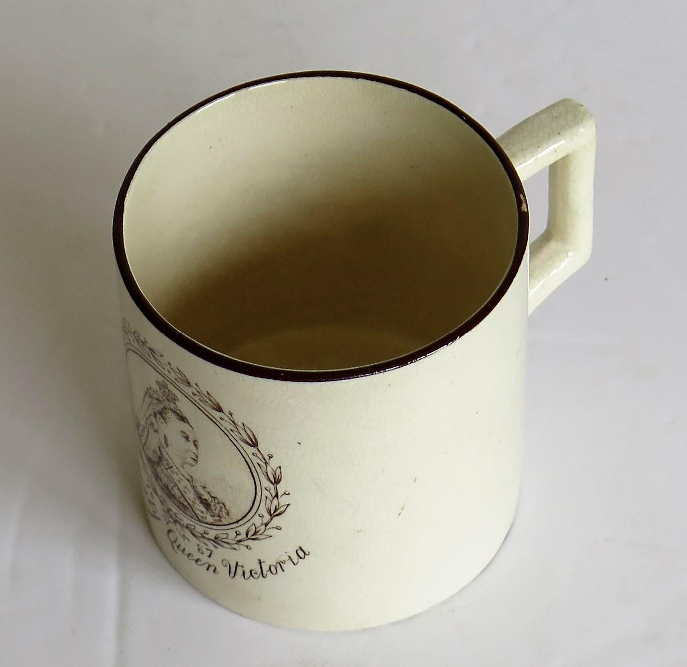 19th Century Commemarative Coffee Can Eathenware Queen Victoria Golden Jubilee, 1887