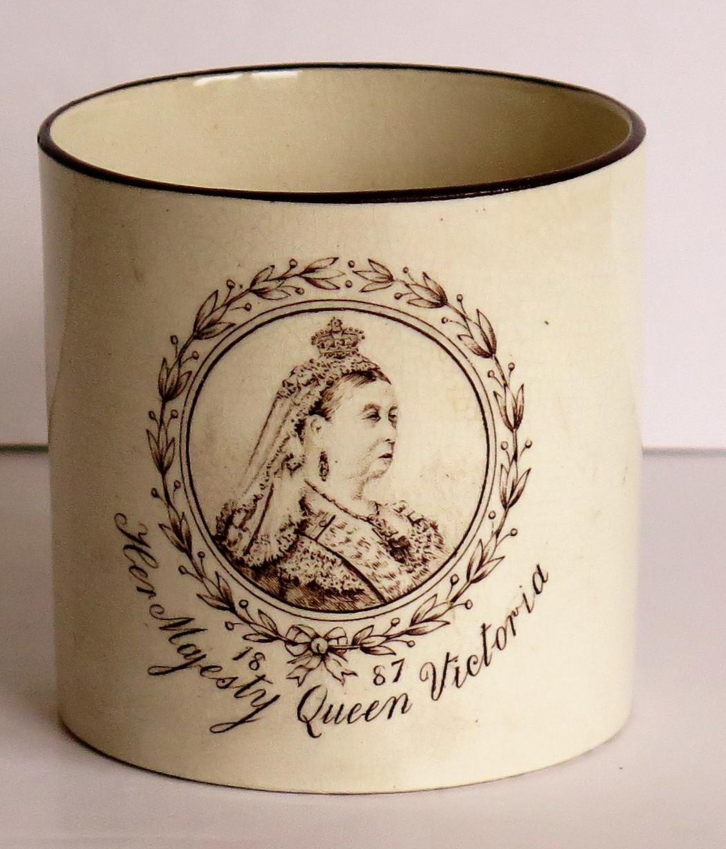 Glazed Commemarative Coffee Can Eathenware Queen Victoria Golden Jubilee, 1887