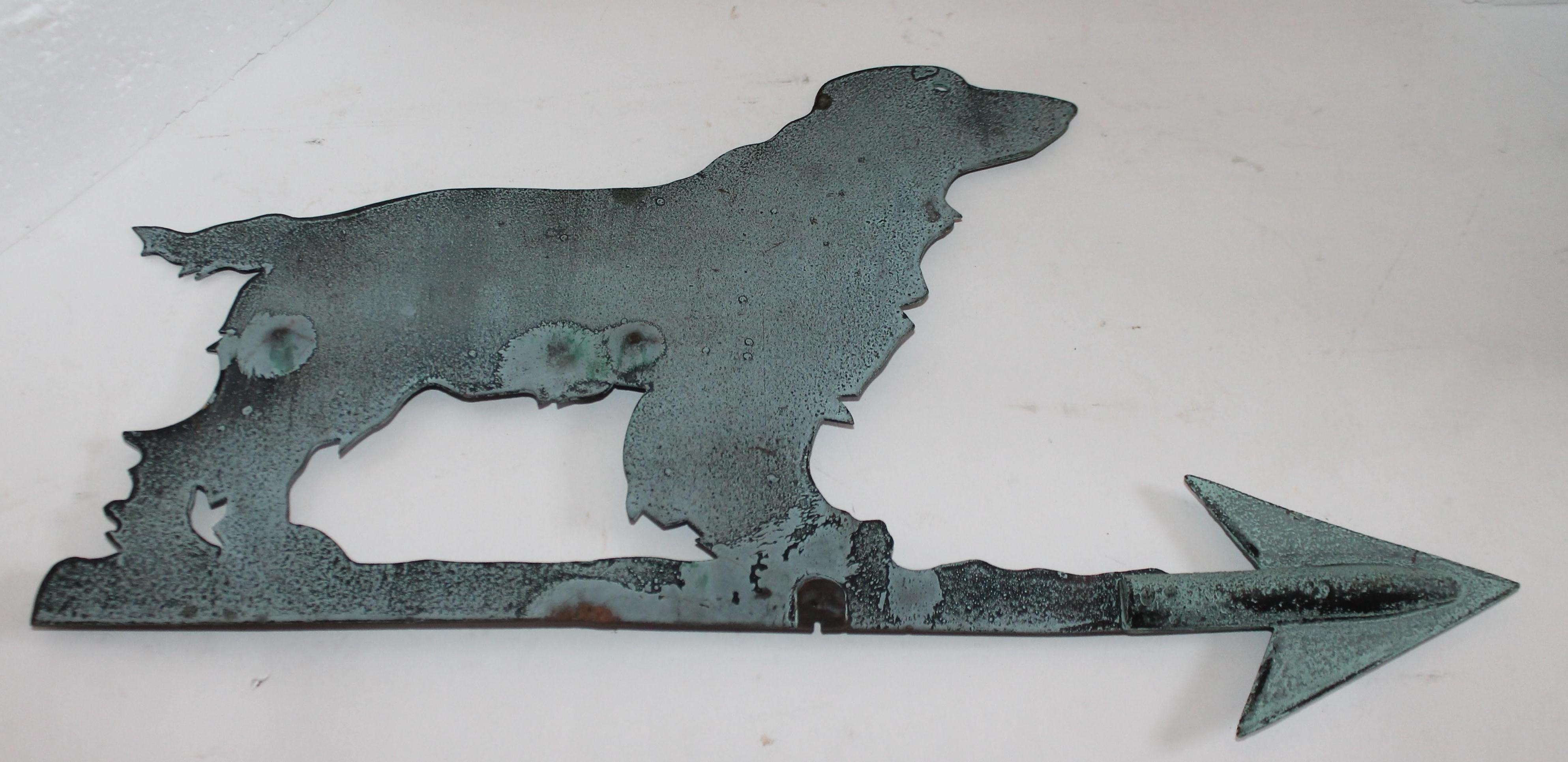 Patinated 19th Century Copper Dog or Setter Weather Vane on Iron Stand