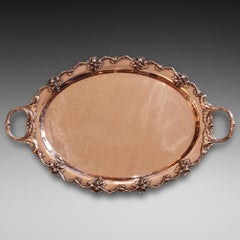 19thC Copper Oval Two-Handled Serving Tray