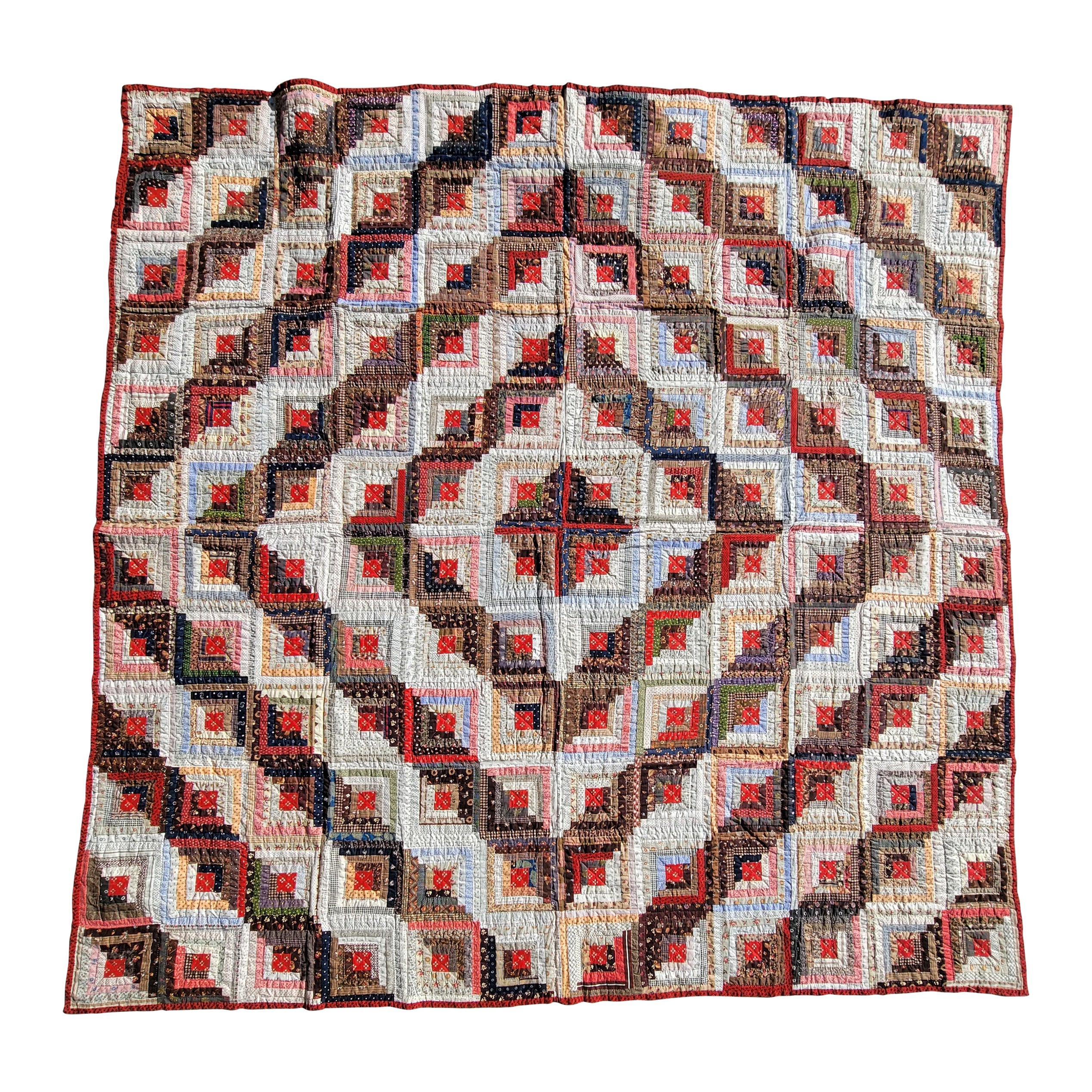 19thc Cotton Log Cabin Quilt