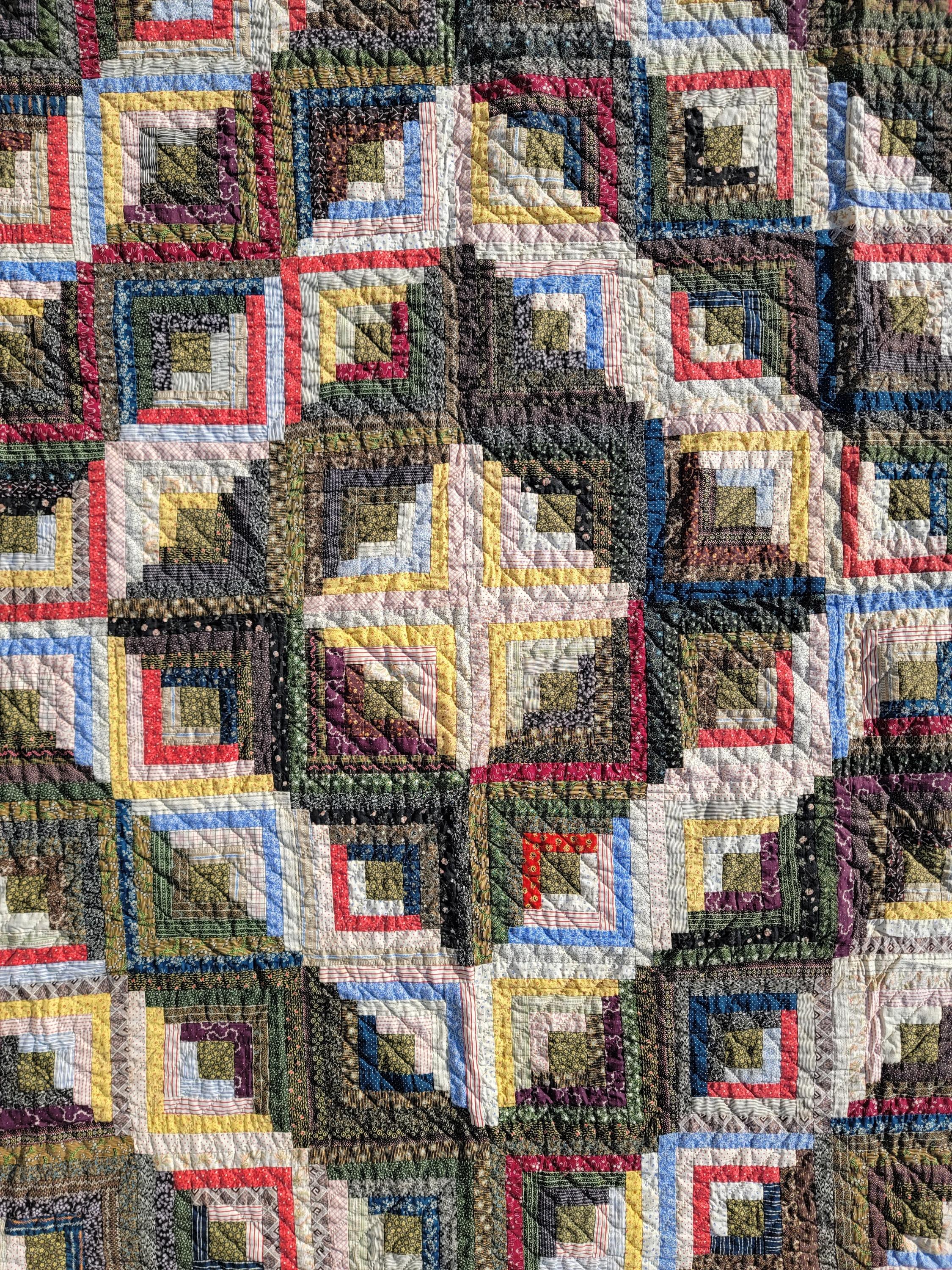 Late 19th Century 19Thc Cotton Log Cabin Quilt From Pennsylvania