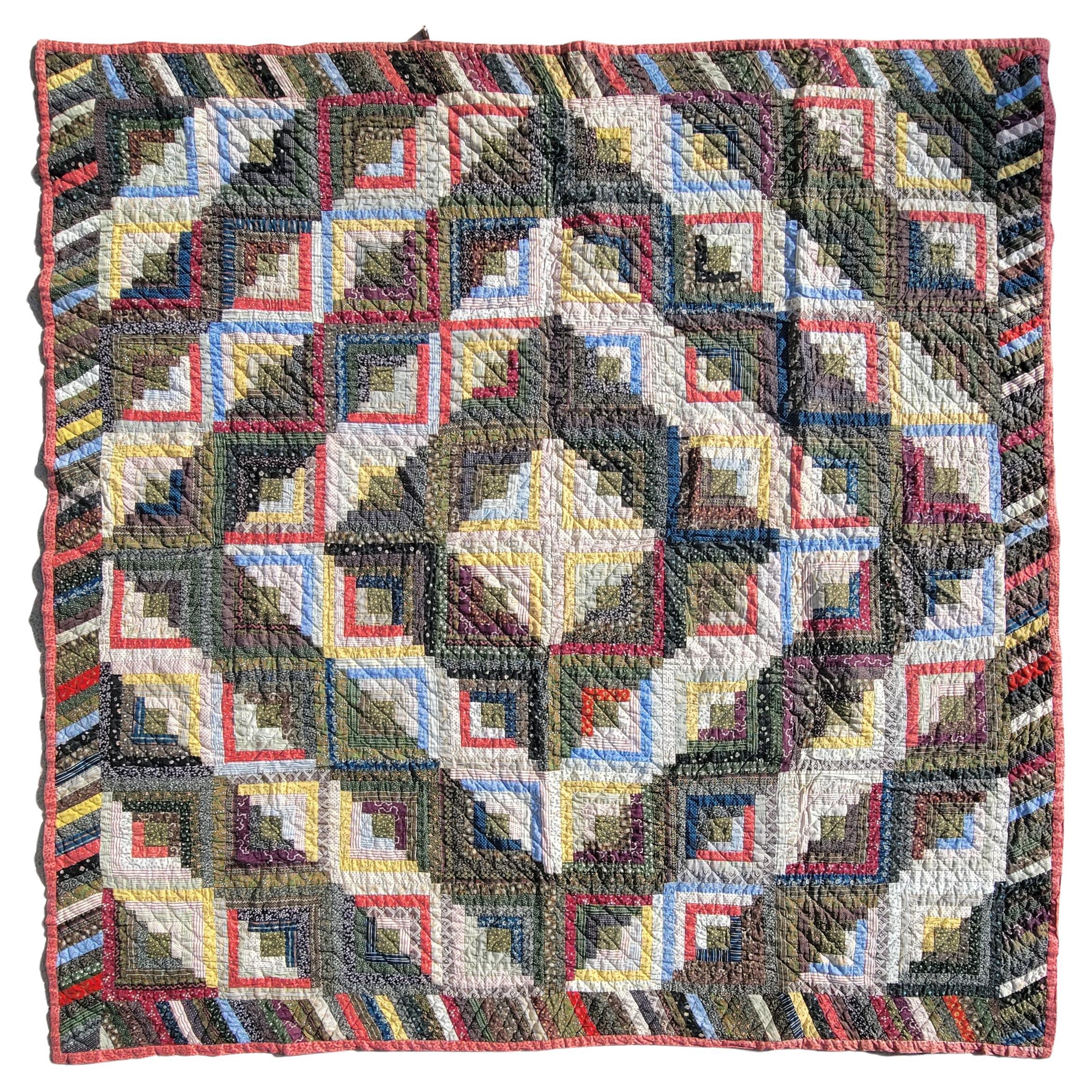 19Thc Cotton Log Cabin Quilt From Pennsylvania