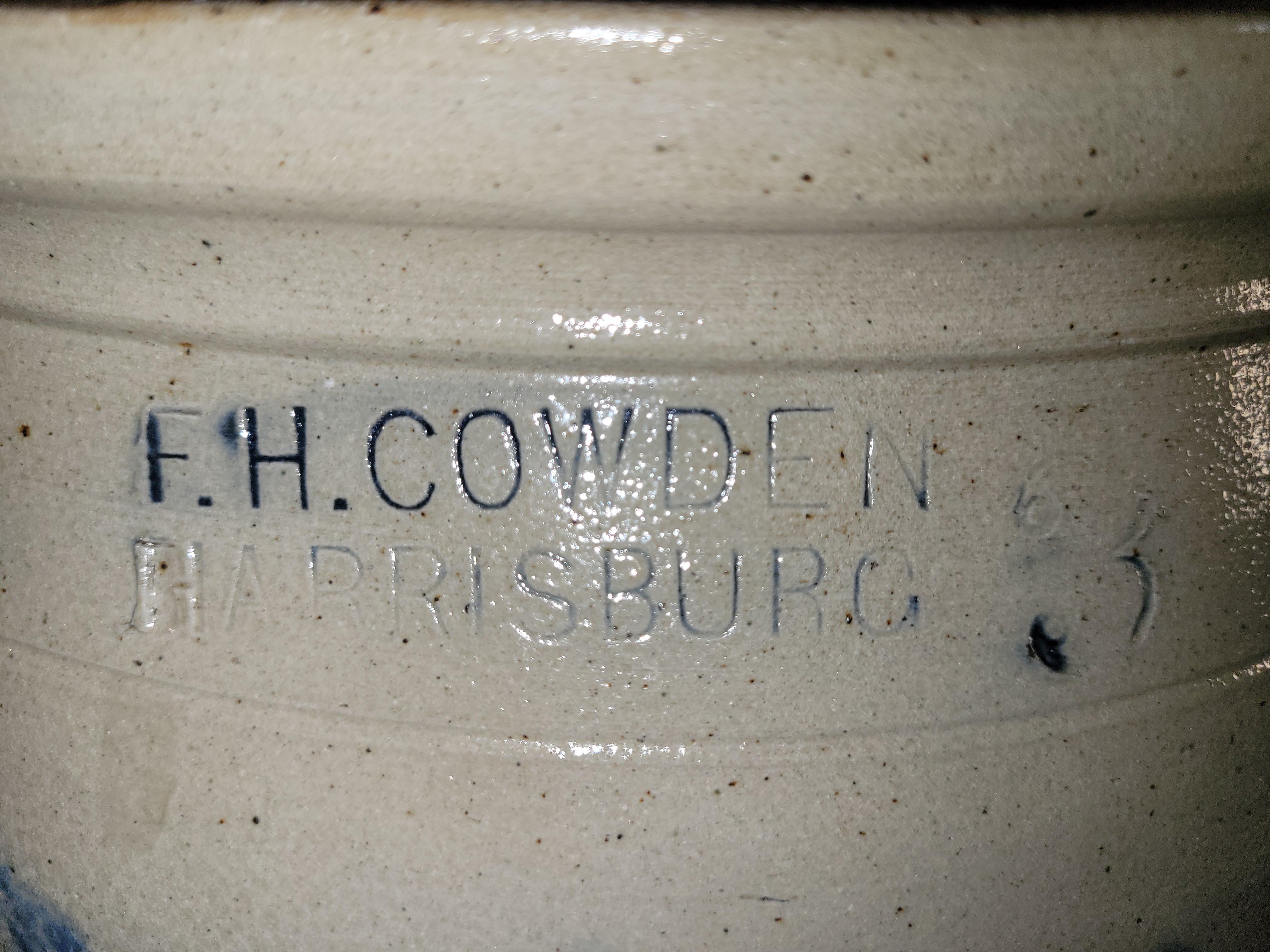 Adirondack 19thc Cowden & Wilcox Decorated Crock For Sale