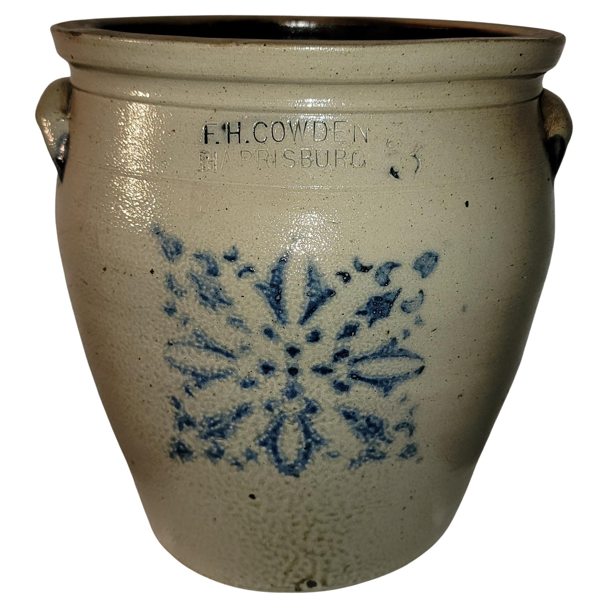 19thc Cowden & Wilcox Decorated Crock