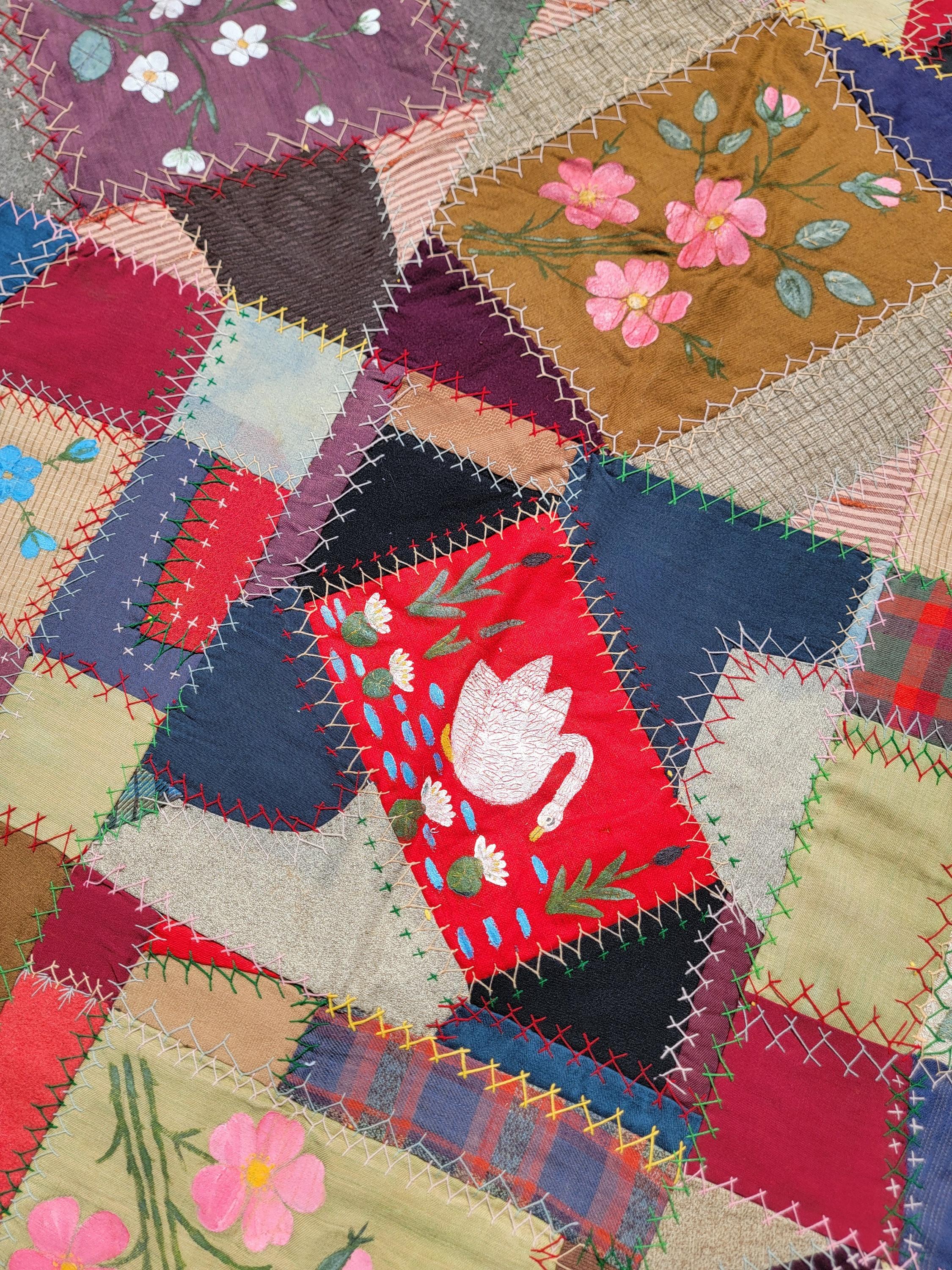 Adirondack Crazy Quilt 19èmec Blocs peints à la main ( Daté 1882) en vente