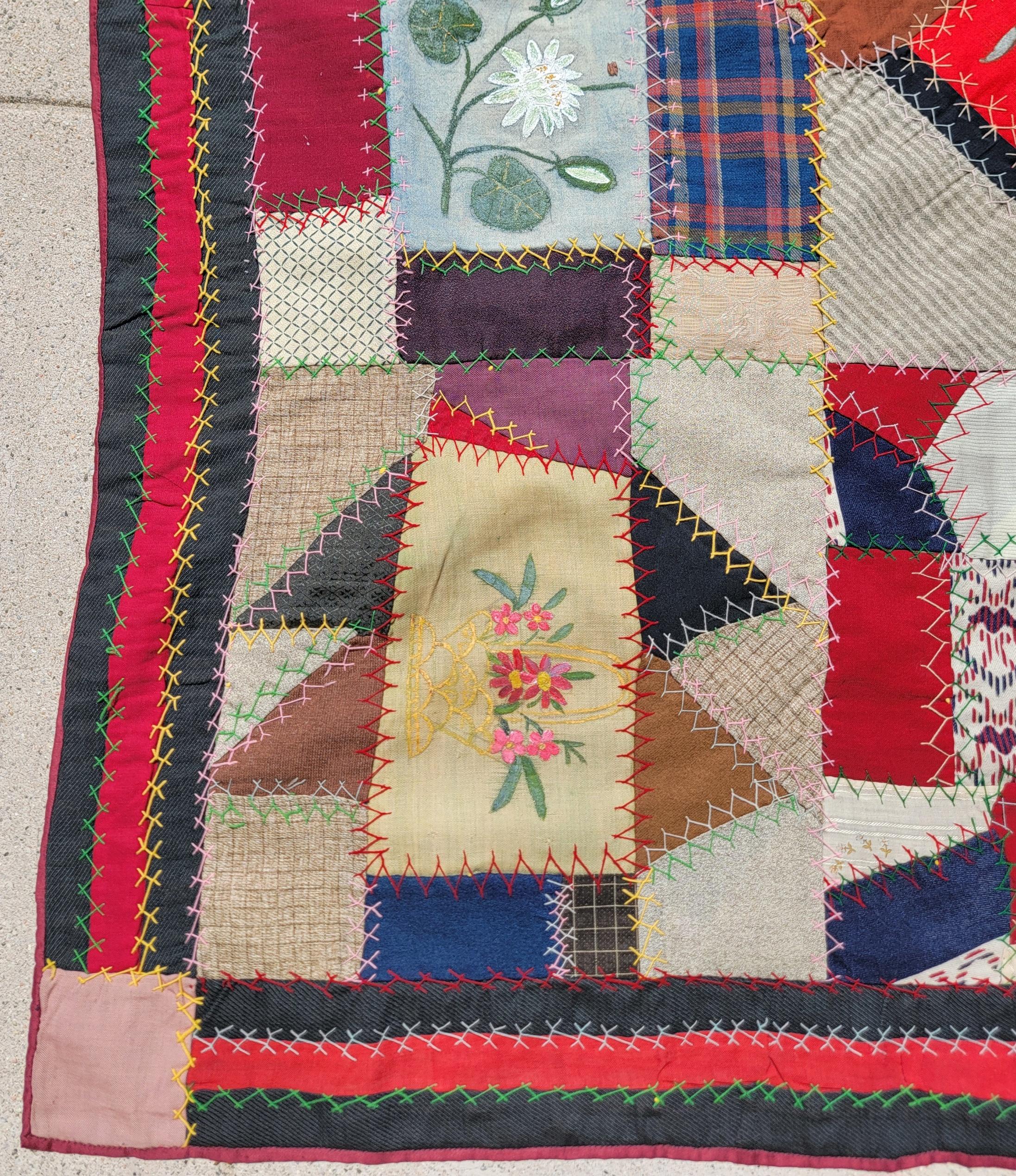 XIXe siècle Crazy Quilt 19èmec Blocs peints à la main ( Daté 1882) en vente
