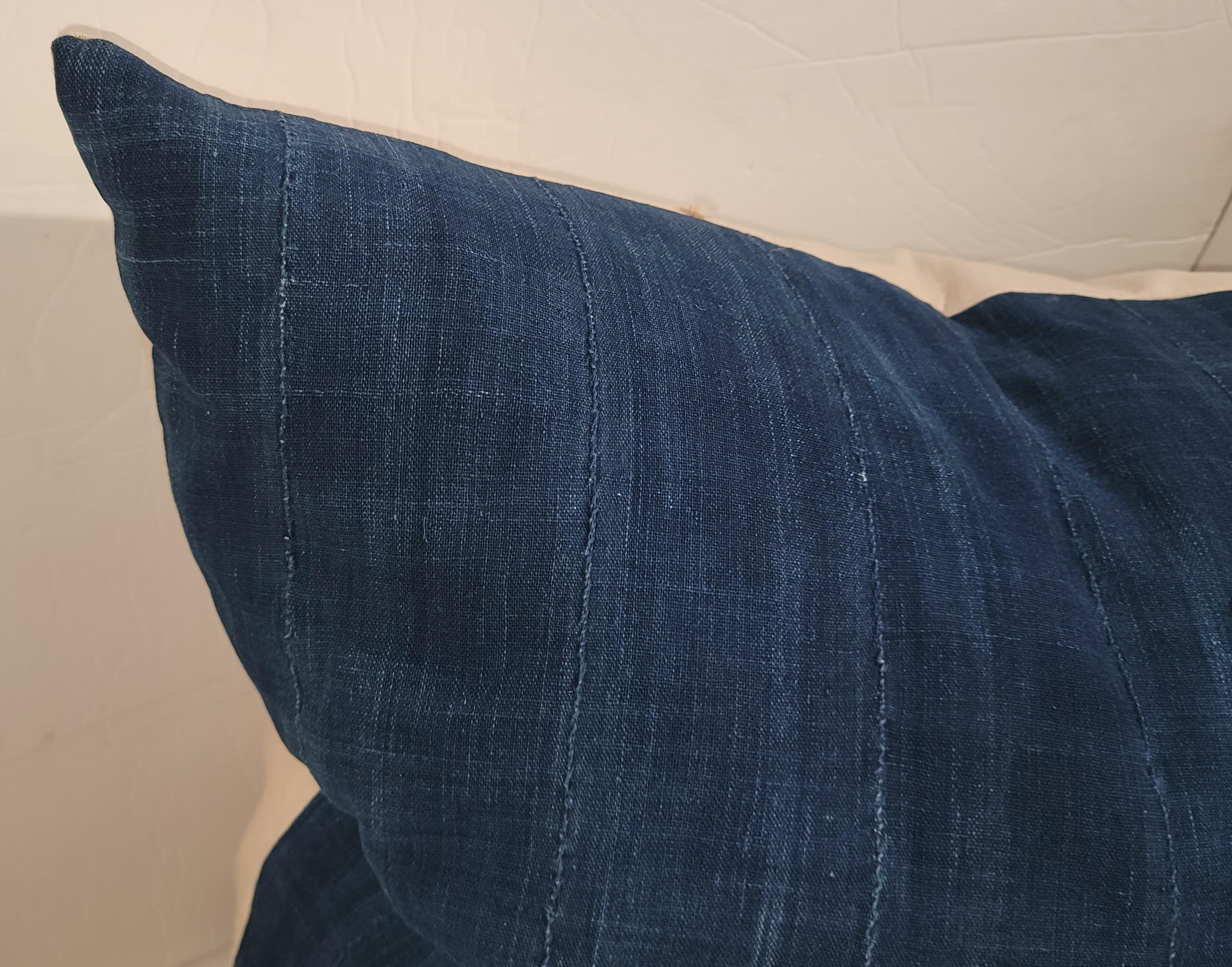 Adirondack 19Thc Dark Blue Cotton Linen Fabric Pillows-Pair For Sale