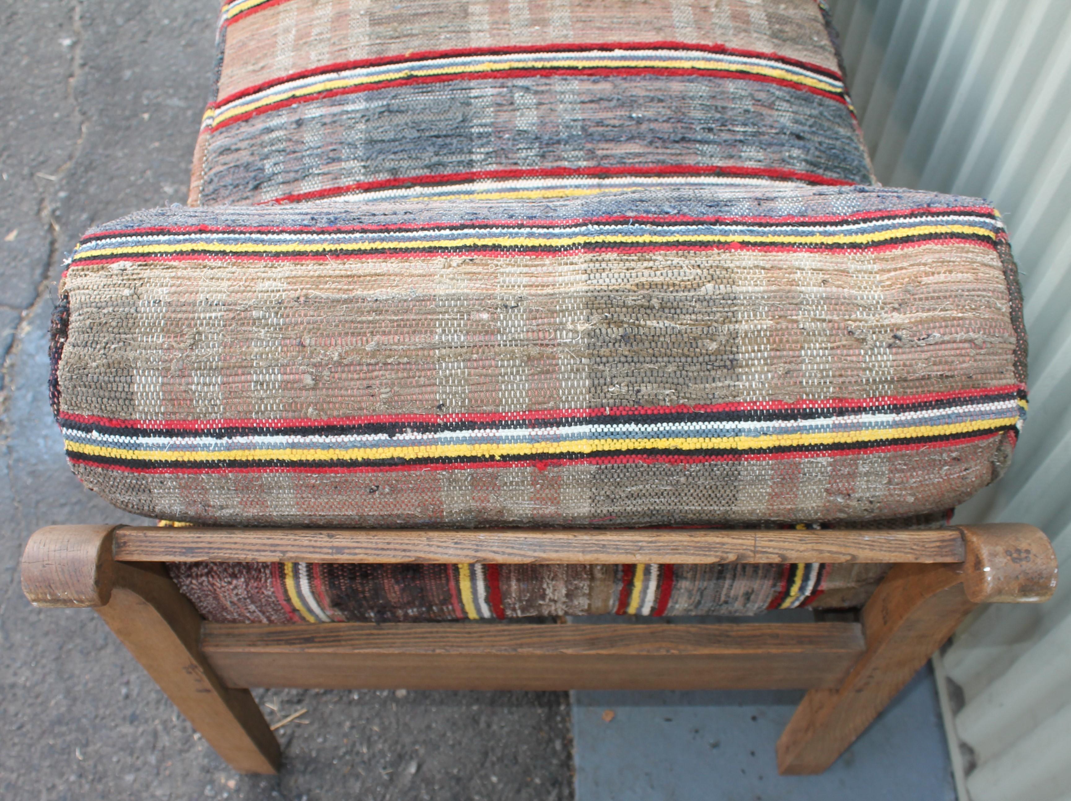 Adirondack 19thc Day Bed in Rag Rug Upholstery