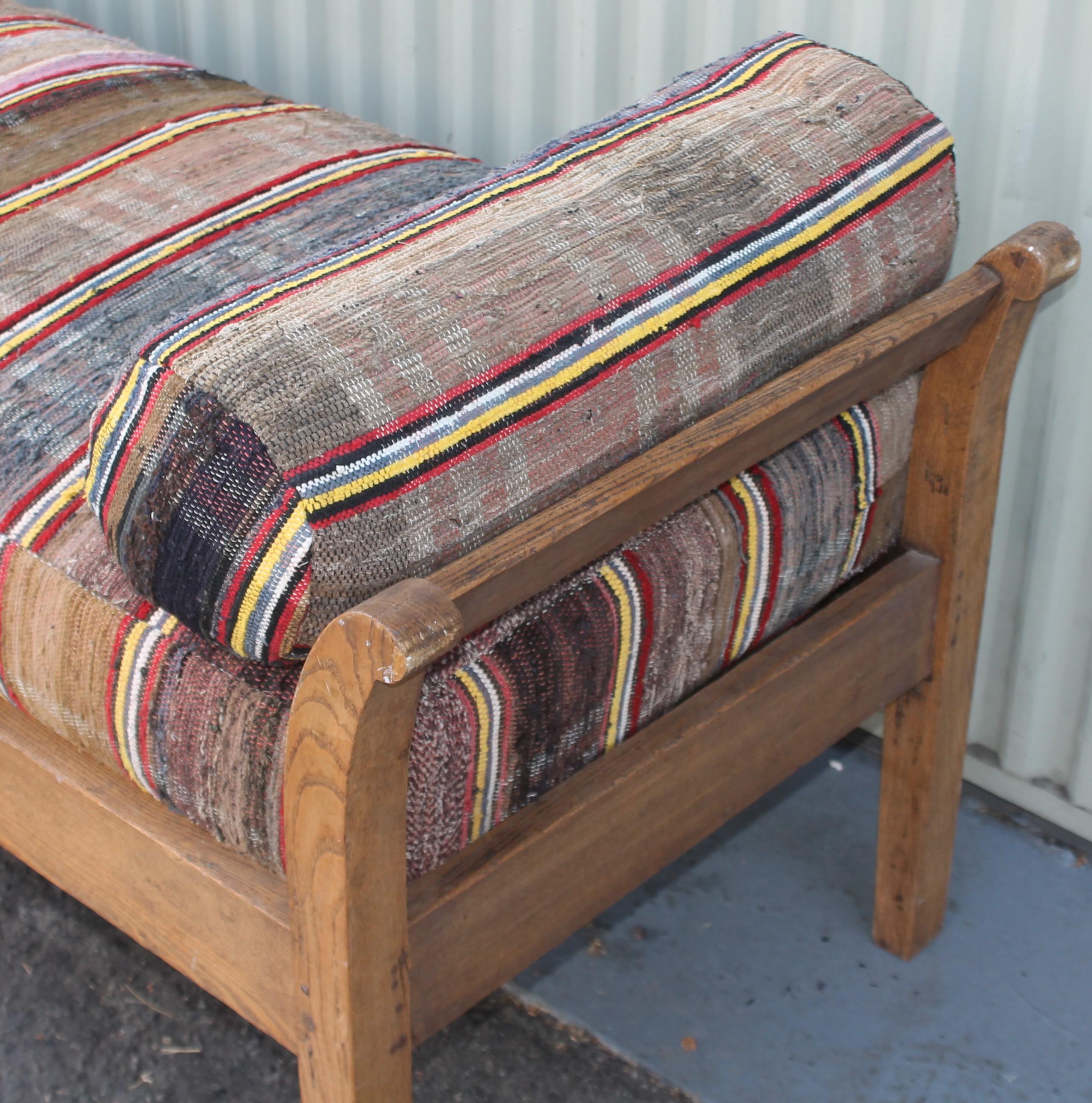 American 19thc Day Bed in Rag Rug Upholstery