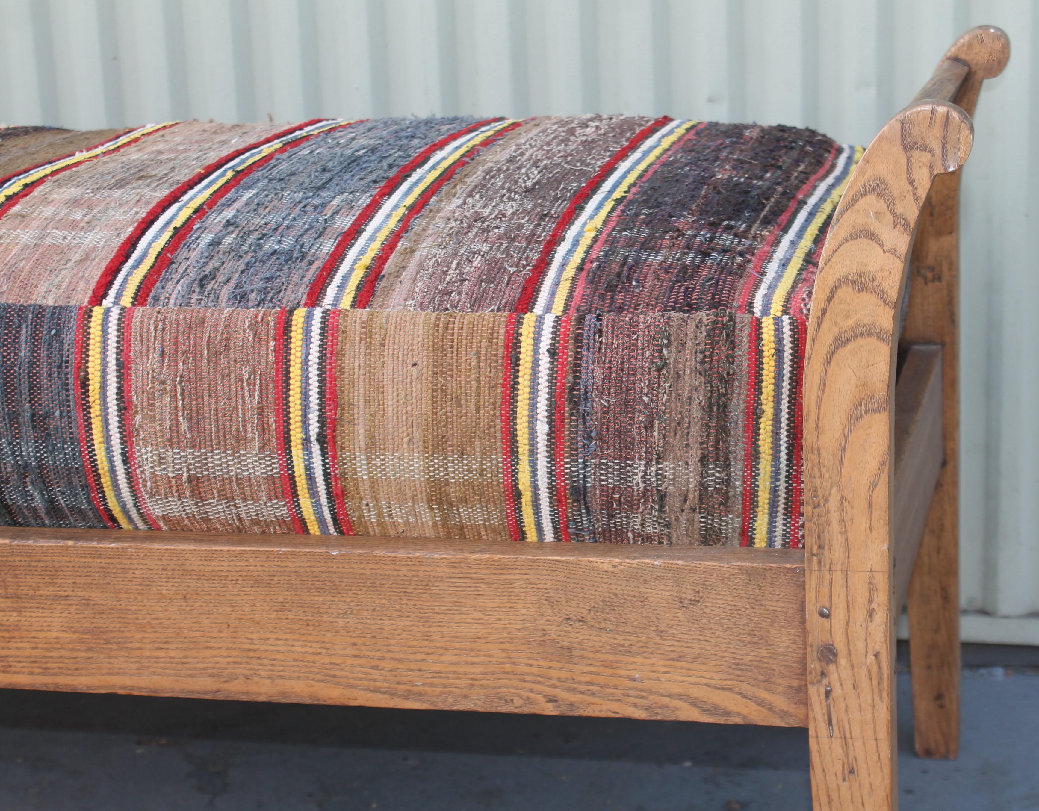 Hand-Crafted 19thc Day Bed in Rag Rug Upholstery