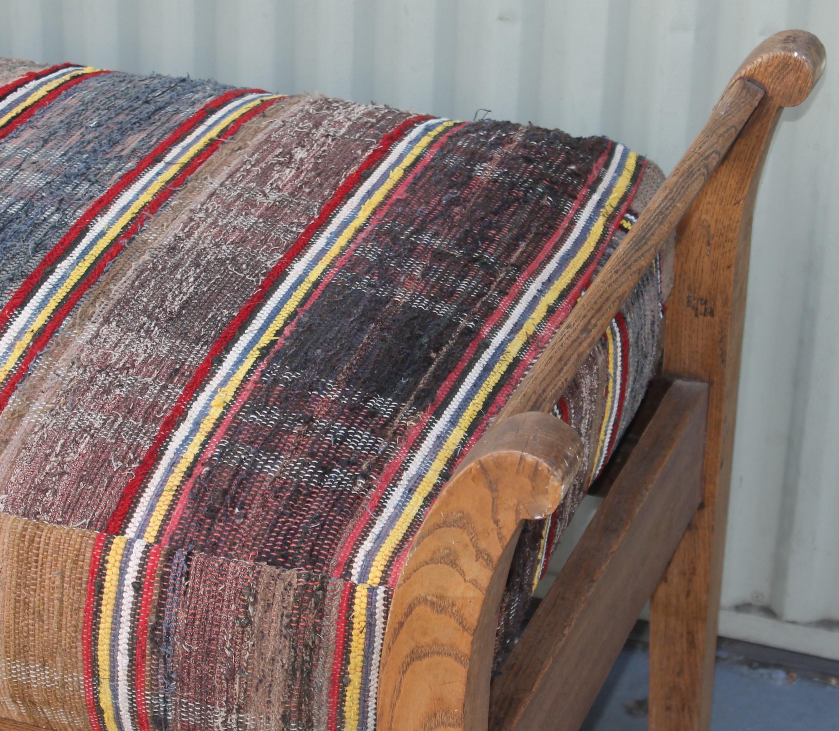 19th Century 19thc Day Bed in Rag Rug Upholstery