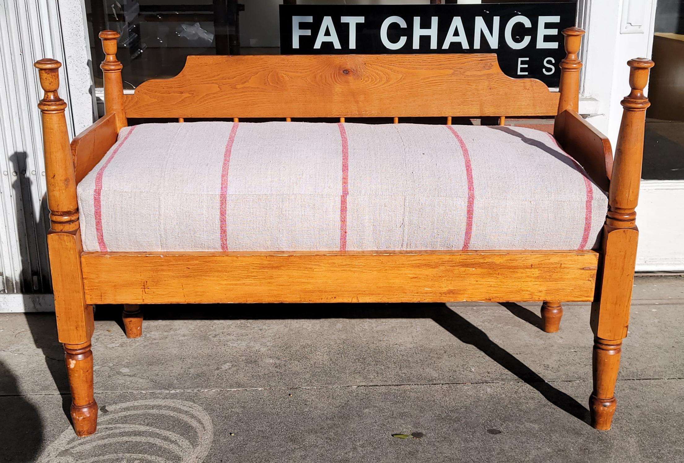 Hand-Crafted 19th Century Daybed with Antique Homespun Linen Cushion