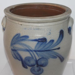 19Thc Decorated Cowden & Wilcox 3 Gal. Crock with Cherries