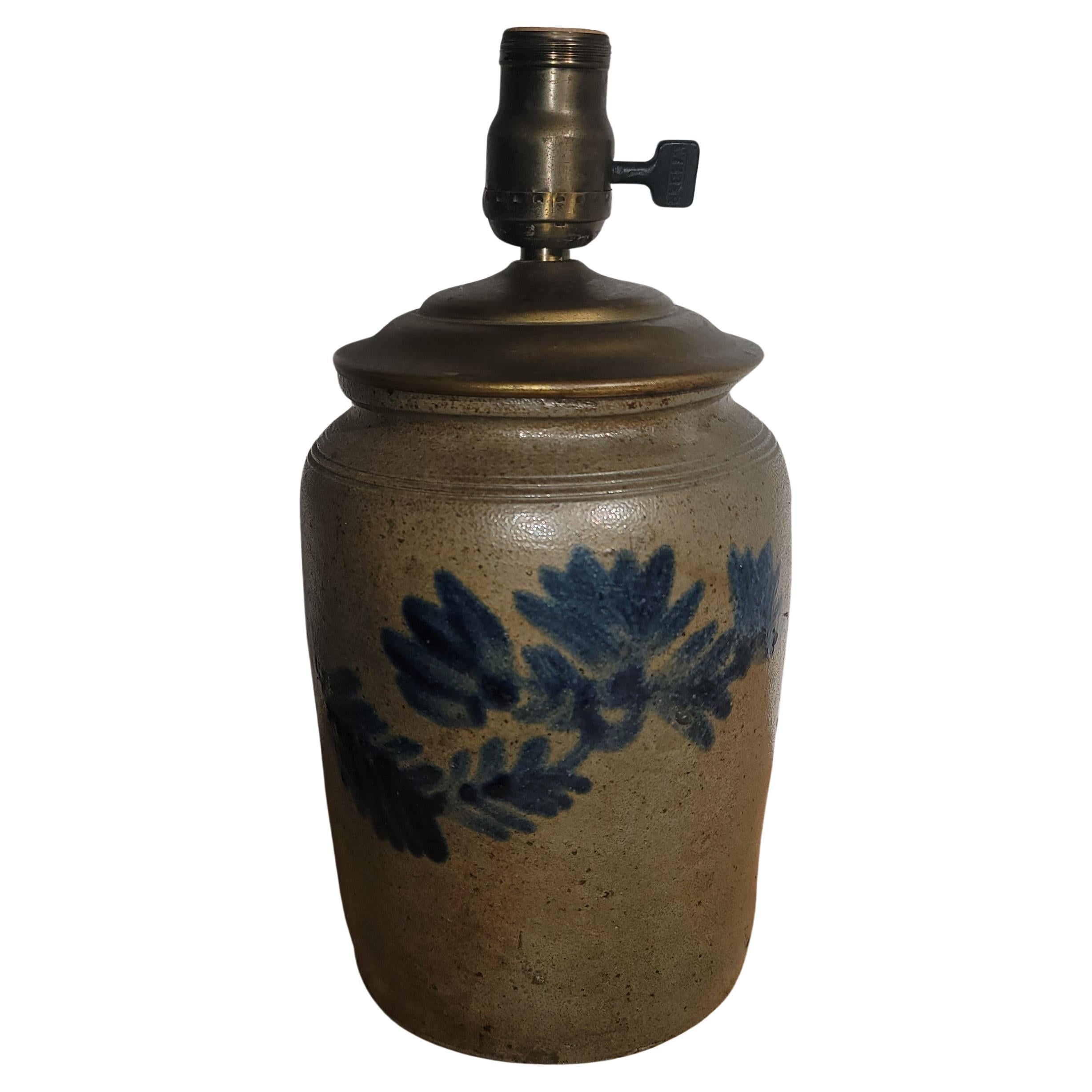 19thc Decorated Crock Lamp, New York