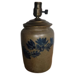 19thc Decorated Crock Lamp, New York