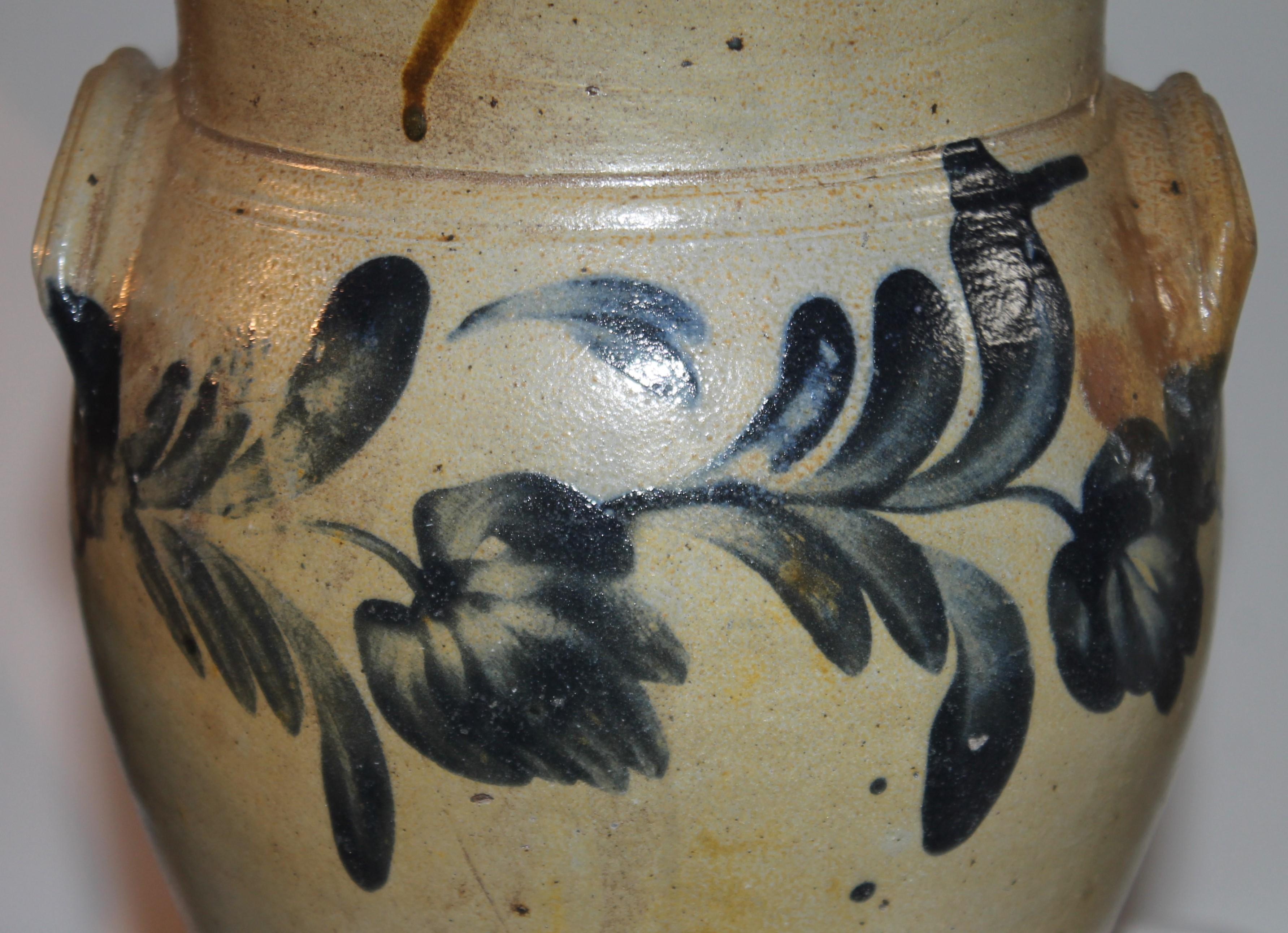 American 19thc Decorated Crock with Handles from Pennsylvania