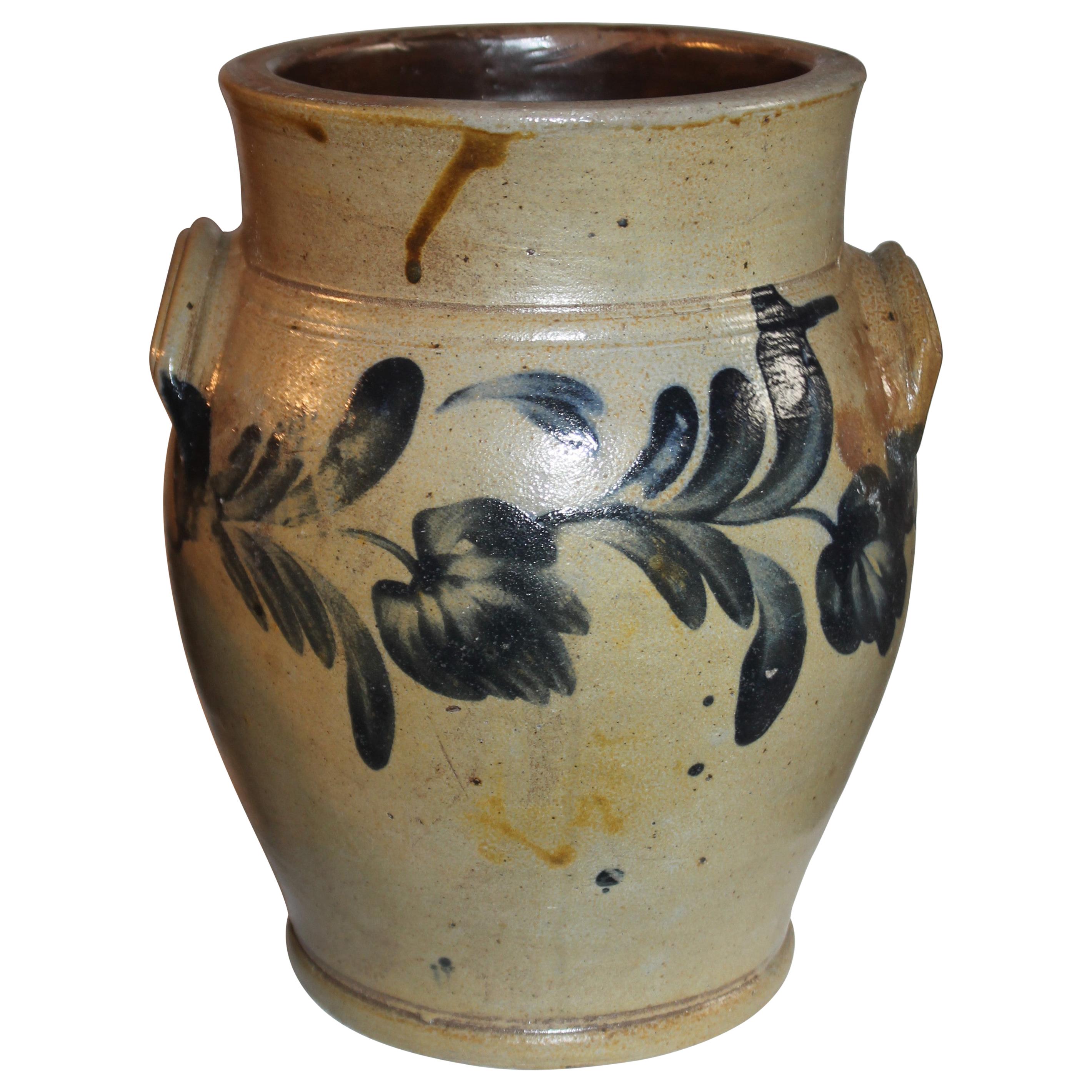 19thc Decorated Crock with Handles from Pennsylvania