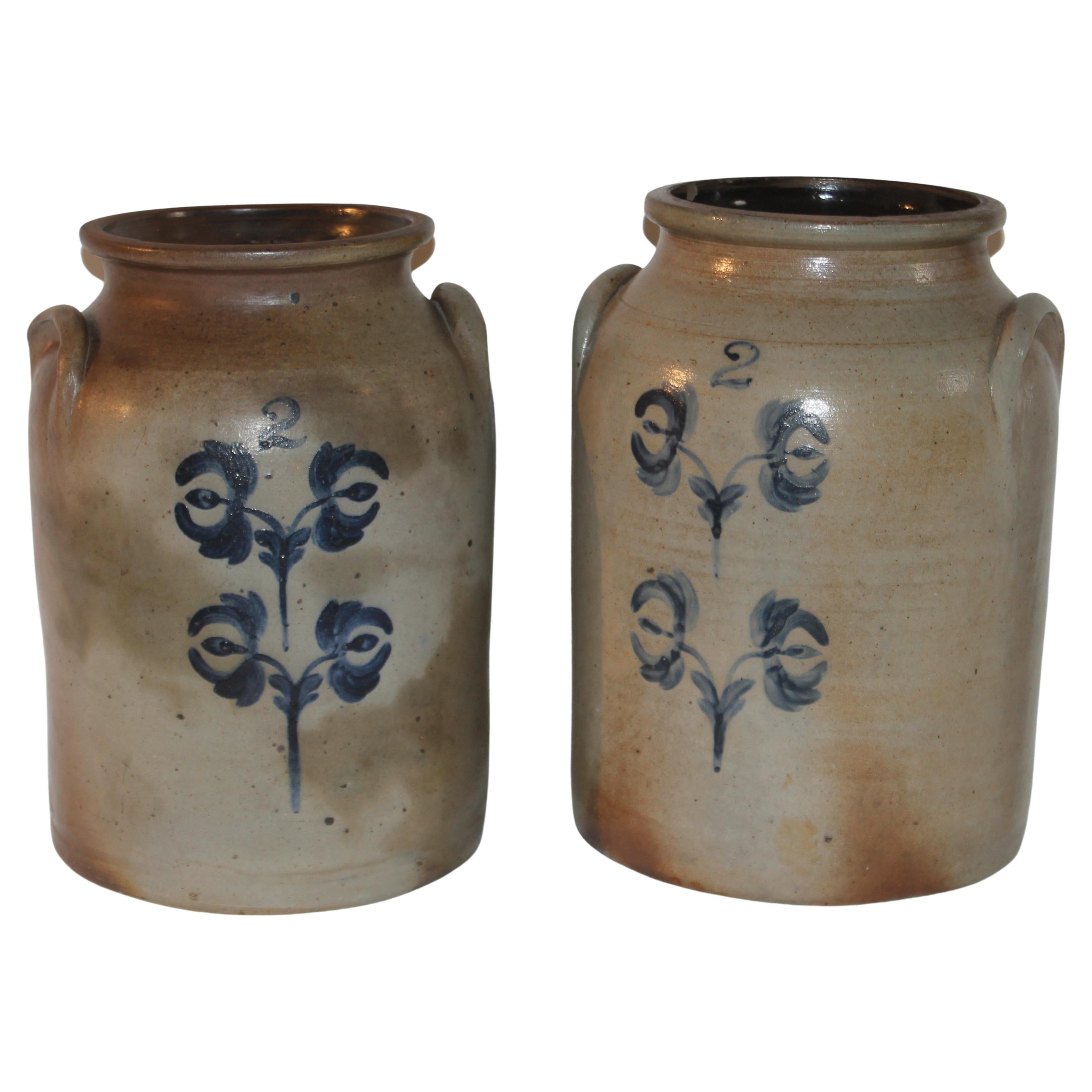 19th Century Decorated Stoneware Crock with the Letter L For Sale at