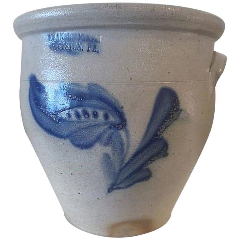 19th Century Decorated Salt Glaze Crock from Pittston, Pennsylvania For Sale